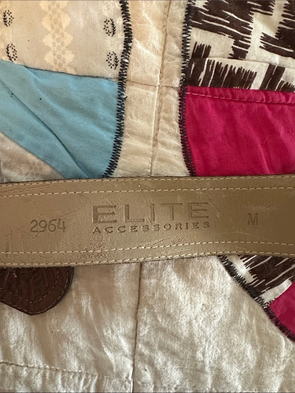Vintage Elite Accessories Brown Embossed Leather Belt - Rhinestone Oval Buckle
